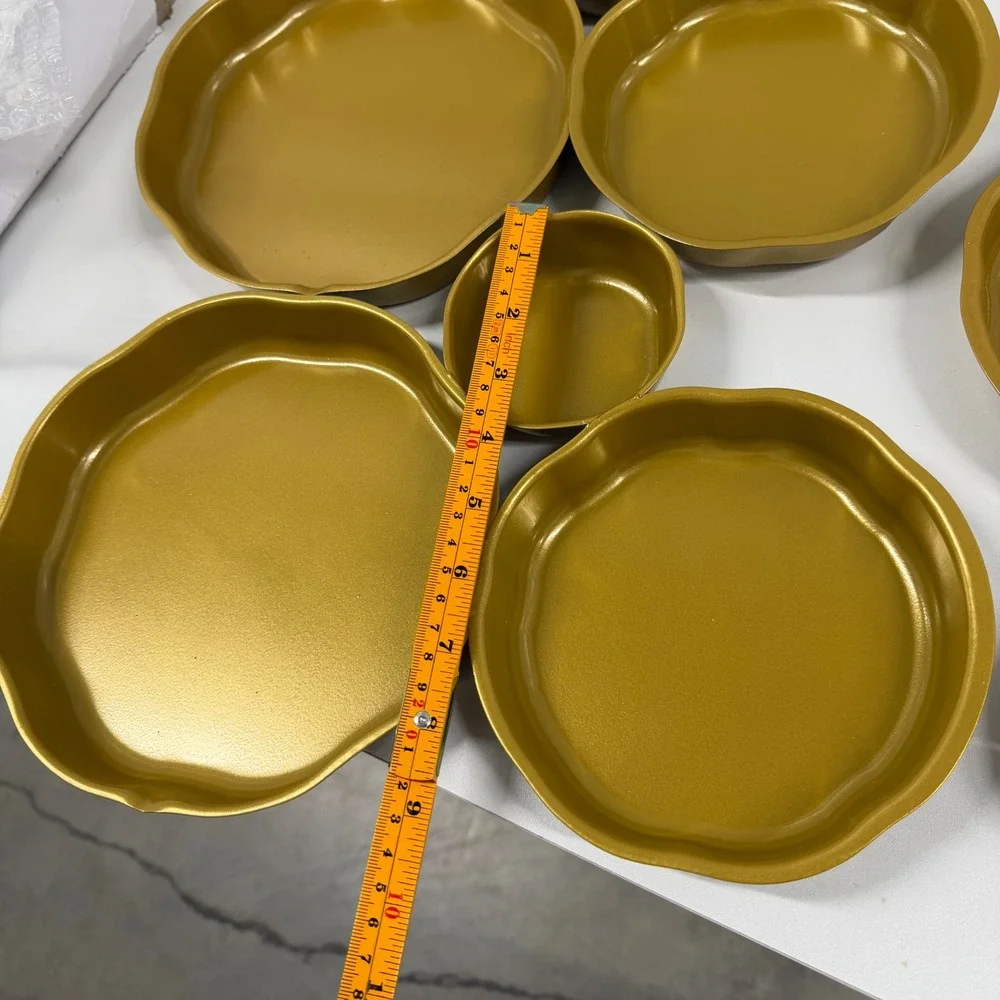 9 Piece Gold Scalloped Serving Bowl Set Metallic Nesting Trays Home Decor